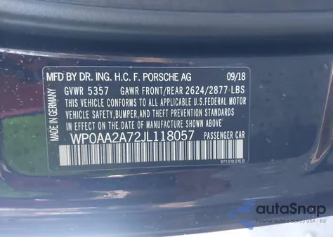 2018 Porsche Panamera 4 из США, поврежденный, VIN WP0AA2A72JL118057